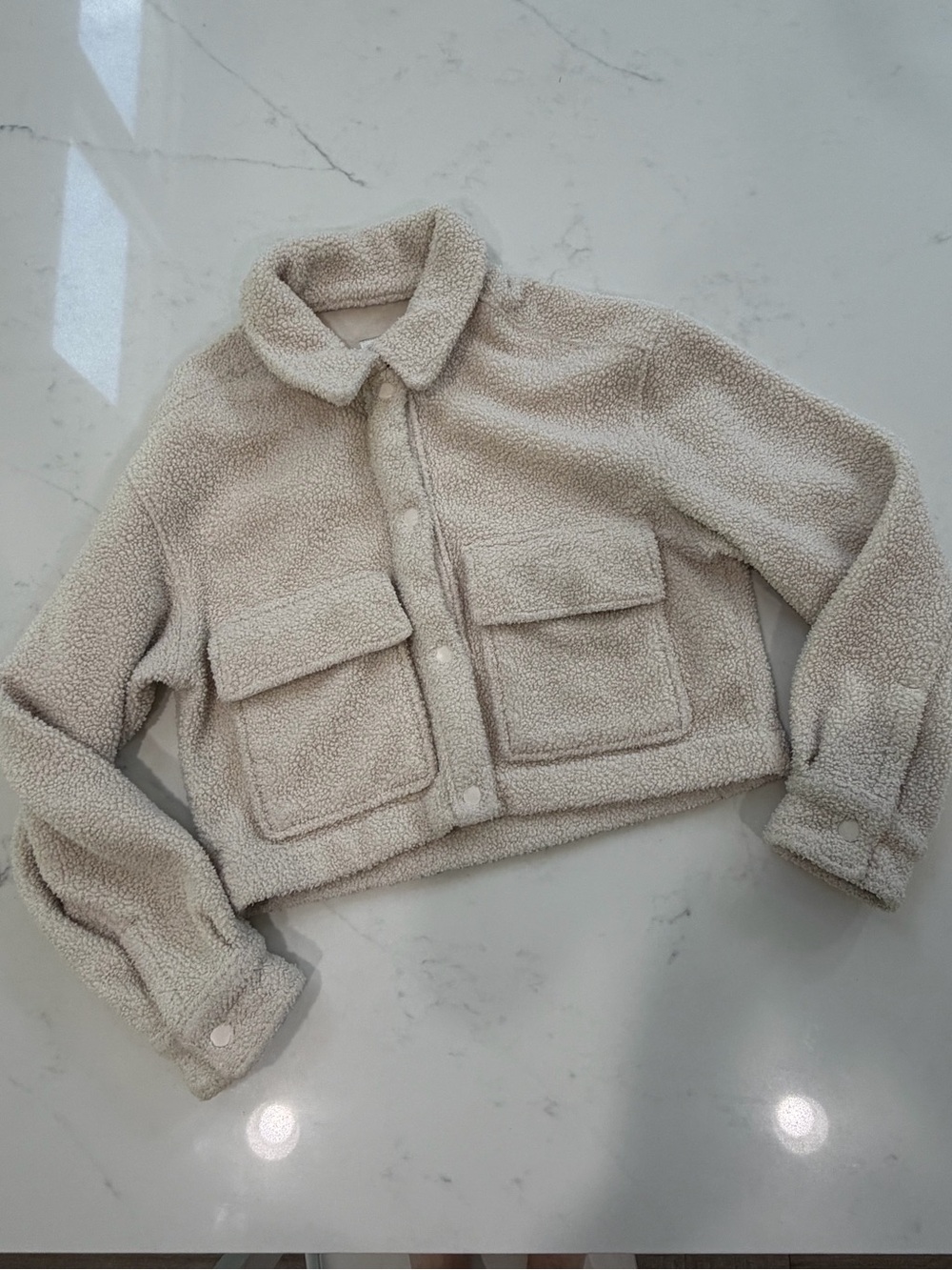 Abercrombie Cream Sherpa Cropped Jacket Size S